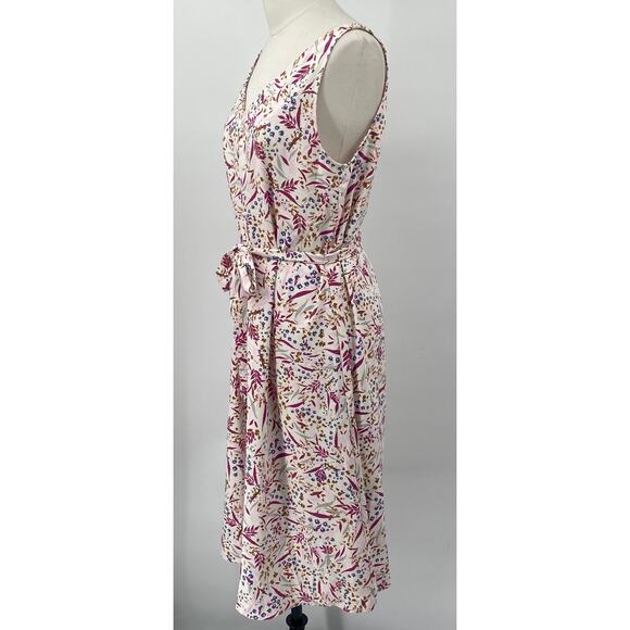 Ann Taylor Fit & Flare Floral Print Midi Dress V Neck Tie Waist Belt White NEW M - Picture 4 of 9